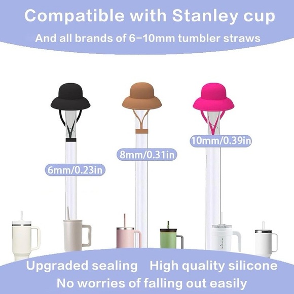 Pink, tan and Black Silicone top hat straw toppers 3 pack - Picture 3 of 8